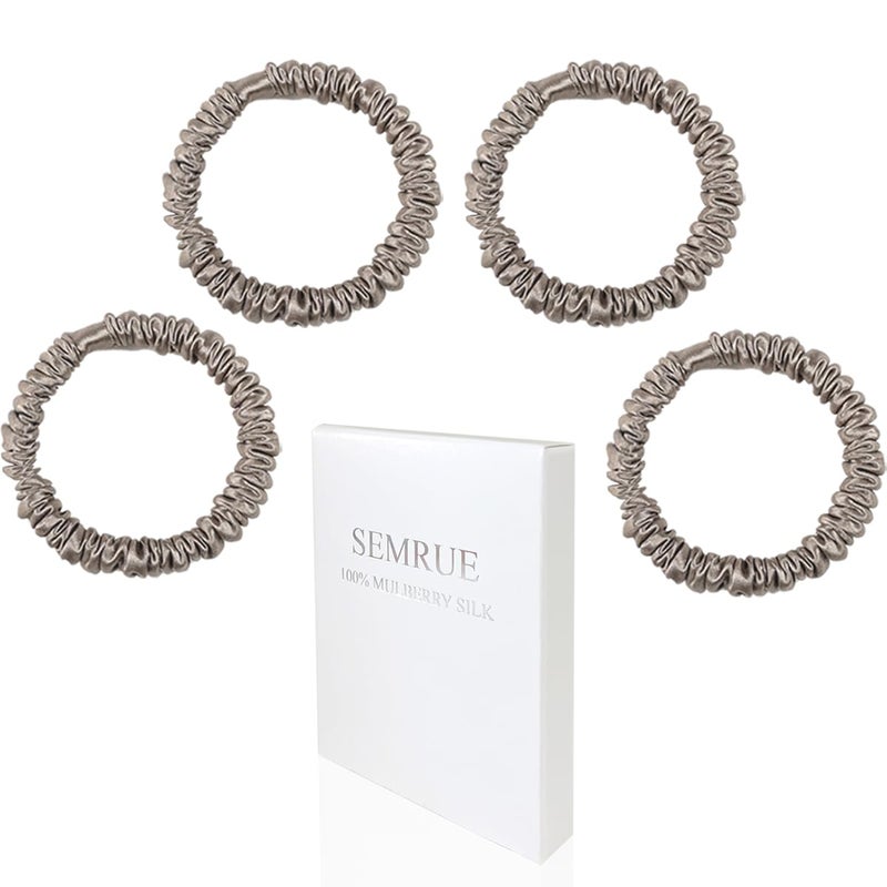 SEMRUE 22 Momme 100% Pure Mulberry Silk Scrunchies (4 PCS) - Small Hair Elastics and Ties for Women, Sleep Hair Care, No Damage, Apricot - Image 1